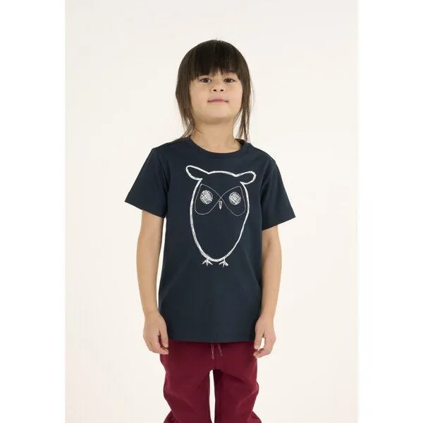 KnowledgeCotton Apparel KnowledgeCotton Apparel Kinder T-Shirt Flax Owl reine Bio-Baumwolle, Total eclipse, – Produktbild 1 von 2