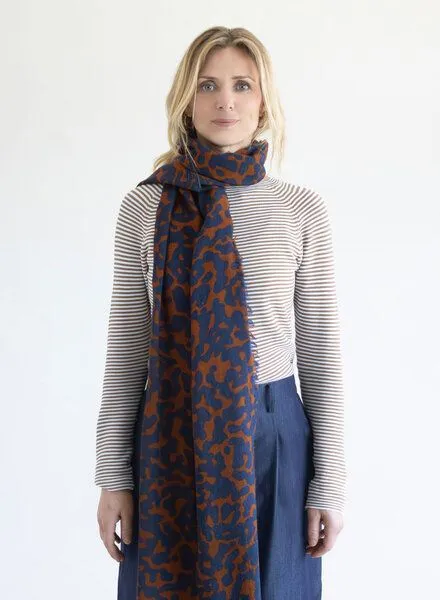 Djian Djian Schal aus Merino-Wolle – EDDA – mulesingfrei, Blau / braun, – Produktbild 1 von 4