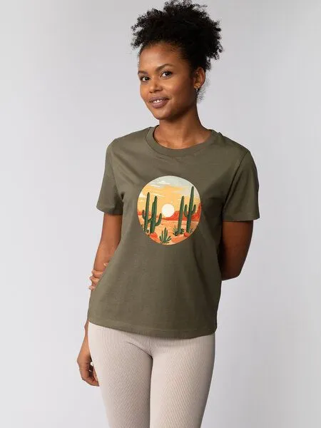 watapparel watapparel T-Shirt Frauen Sonnenuntergang in der Wüste, Khaki, – Produktbild 1 von 3