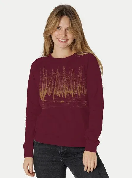 Peaces.bio - handbedruckte Biomode Peaces.bio - handbedruckte Biomode Damen Sweatshirt Woodland, Bordeaux, – Produktbild 2 von 2