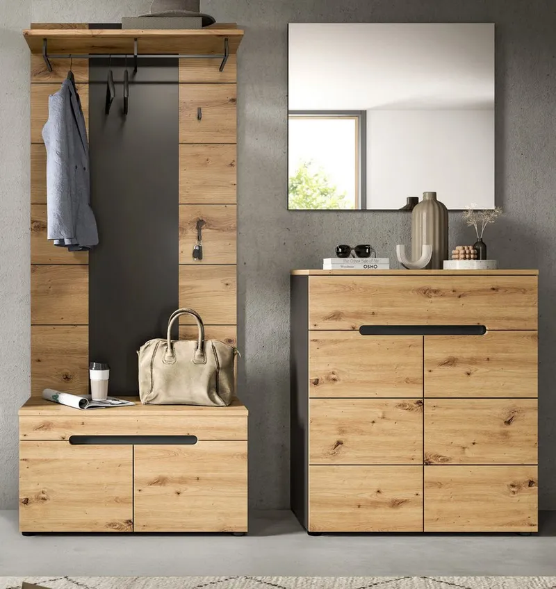 Inn.Furn Garderoben-Set Cooper, (Flurgarderobe in Eiche Artisan und Basalt grau, 4-teilig, 170 x 190 cm), mit Soft-Close-Funktion, Beige, – Produktbild 3 von 5