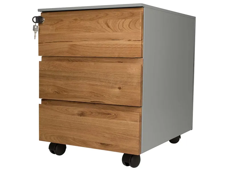 Memo Memo Rollcontainer "CONTACT" 3 SL, soft close, Eiche geölt, B42xT53,3xH55 cm, Silber, – Produktbild 1 von 1
