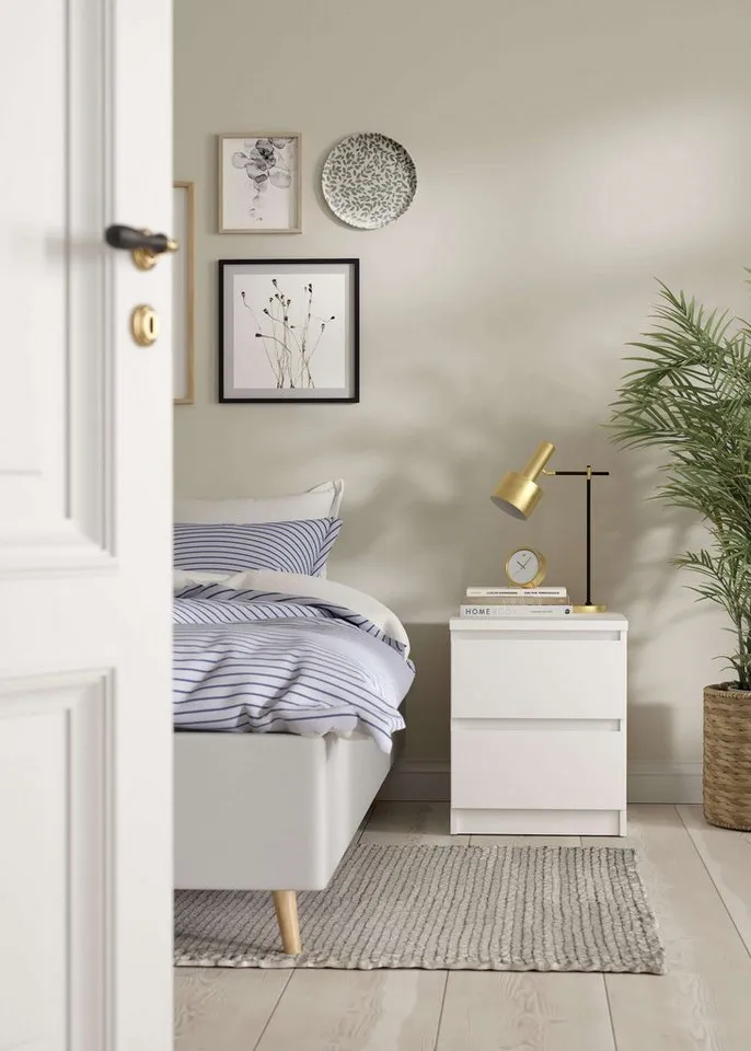 Home affaire Nachttisch Naia, Eleganter Nachttisch mit 2 Schubladen, Weiß, – Produktbild 2 von 8