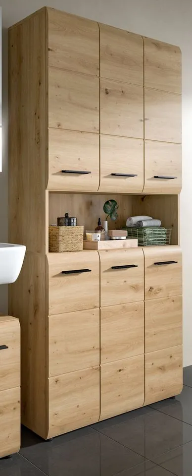 Inn.Furn Hochschrank Cover (Badschrank und Mehrzweckschrank in Eiche Artisan, 6-türig, 90 x 185 cm) mit 8 Böden und 12 Fächern, Beige, – Produktbild 5 von 5