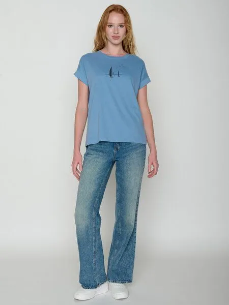 GreenBomb GREENBOMB Sailling Vessel Loony - Sportliches T-Shirt aus Bio-Baumwolle mit Rollup Sleeve / hochwertiger Print / GOTS / Fair & Vegan, Blau (gletscherblau), – Produktbild 3 von 4
