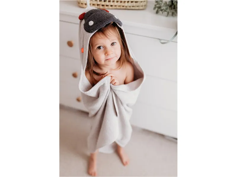 Kikadu Kikadu Baby Kapuzenhandtuch Bio-Baumwolle Hippo Maße 80 x 80 cm, Grau, – Produktbild 2 von 2