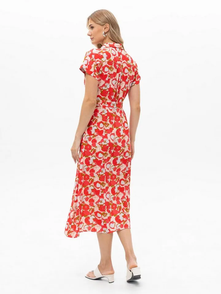 Passioni Hemdblusenkleid mit Blumenprint Sommerkleid mit floralem Print in Rot- Orange – Produktbild 5 von 5