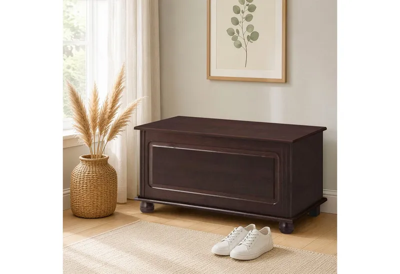 OTTO home Sitztruhe Finca, aus massivem Kiefernholz, 85 x 43 x 45 cm, mit praktischem Stauraum, Braun, – Produktbild 4 von 5