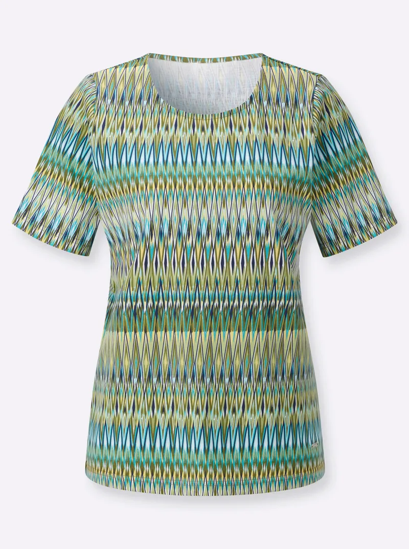 Witt Rundhalsshirt oliv-gelb-bedruckt, Oliv-gelb-bedruckt, – Produktbild 1 von 2