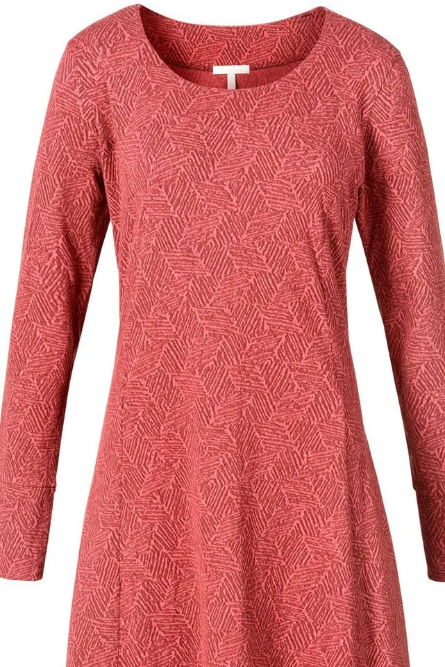 Himalaya Clothing Jerseykleid Feines Kleid Damen langarm mit Jacquard-Muster aus Bio-Baumwolle Midikleid mit hohem Tragekomfort und edler Haptik, Rot, – Produktbild 3 von 3