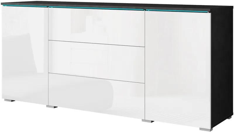 Home affaire Sideboard VERA, grifflos, verstellbare Einlegeböden, Wahlweise mit oder ohne Beleuchtung, Grau, – Produktbild 6 von 8