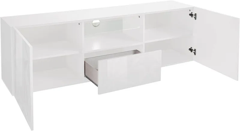 Home affaire Lowboard Prisma Breite 181 cm, TV-Board 2 Türen, 1 Schubkasten, TV-Schrank, Front mit elegantem Siebdruck, grifflos, viel Stauraum, Weiß, – Produktbild 2 von 5