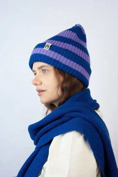 Strickmütze aus Merinowolle, abstehend Unisex Kiwistories, Flieder, – Produktbild 3 von 4