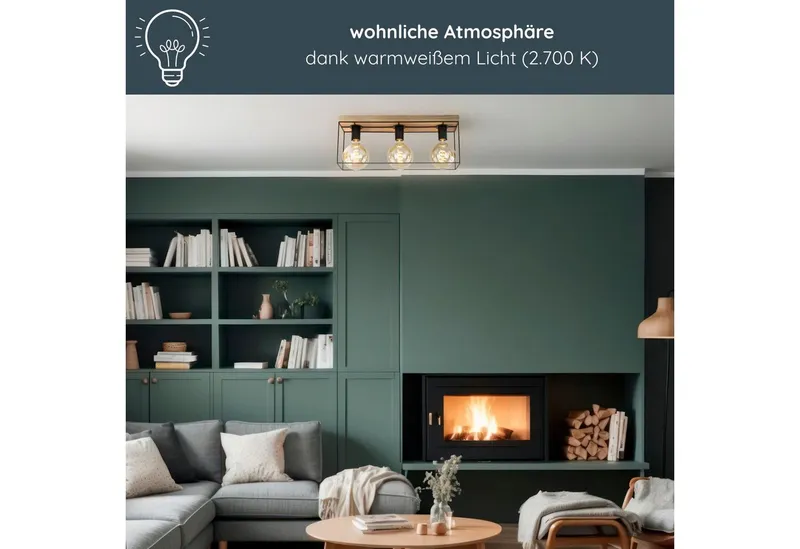 MeLiTec LED Deckenleuchte Holz Deckenbeleuchtung Gretter D130, Holz Deckenleuchte Gretter D130, Schwarz, – Produktbild 3 von 5