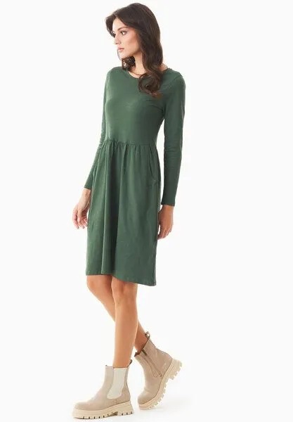 ORGANICATION ORGANICATION Langarm-Jerseykleid aus Bio-Baumwolle, Dark olive, – Produktbild 3 von 4