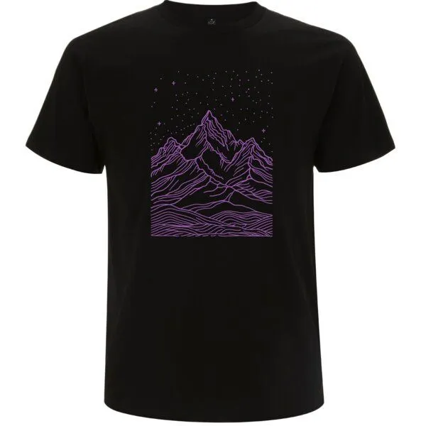 Spreecult Spreecult LineArt Sternenhimmel - Bio und Fair - Männer Unisex T-Shirt - Line Art Berge, Schwarz, – Produktbild 1 von 2