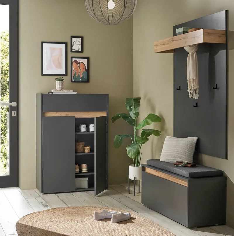 Furn.Design Schuhschrank Center (Flur Kommode in grau mit Wotan Eiche, 85 x 122 cm) mit viel Stauraum, Grau, – Produktbild 5 von 5