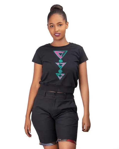 Africulture Croptop Africulture mit Kitengestoff Verzierung, Schwarz, – Produktbild 2 von 4