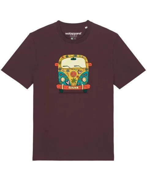 watapparel watapparel T-Shirt Unisex Hippies Bus, Red brown, – Produktbild 1 von 4