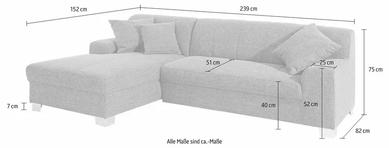 DOMO collection Ecksofa TURAH 239x152 cm, inkl. Zierkissen, moderne Steppung, wahlw. mit Bettfunktion, L-Form, Unser Dauertiefpreis, Beige, – Produktbild 5 von 5