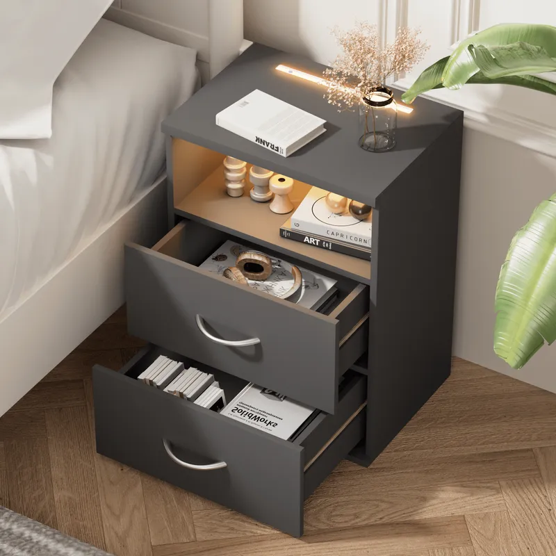 Casaria® Nachttisch Jamie Anthrazit 55x40x28cm – Produktbild 2 von 2