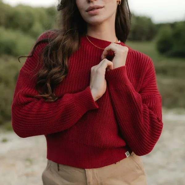 NORDLICHT NORDLICHT Grobstrick Pullover aus 100% Baumwolle MARA, Hellrot (rot), – Produktbild 1 von 4