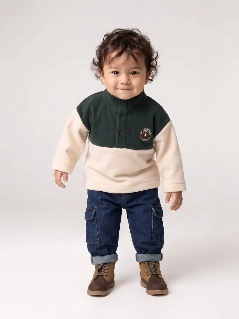 Vertbaudet Baby Cargojeans mit Dehnbund, Dunkelblau, – Produktbild 1 von 3