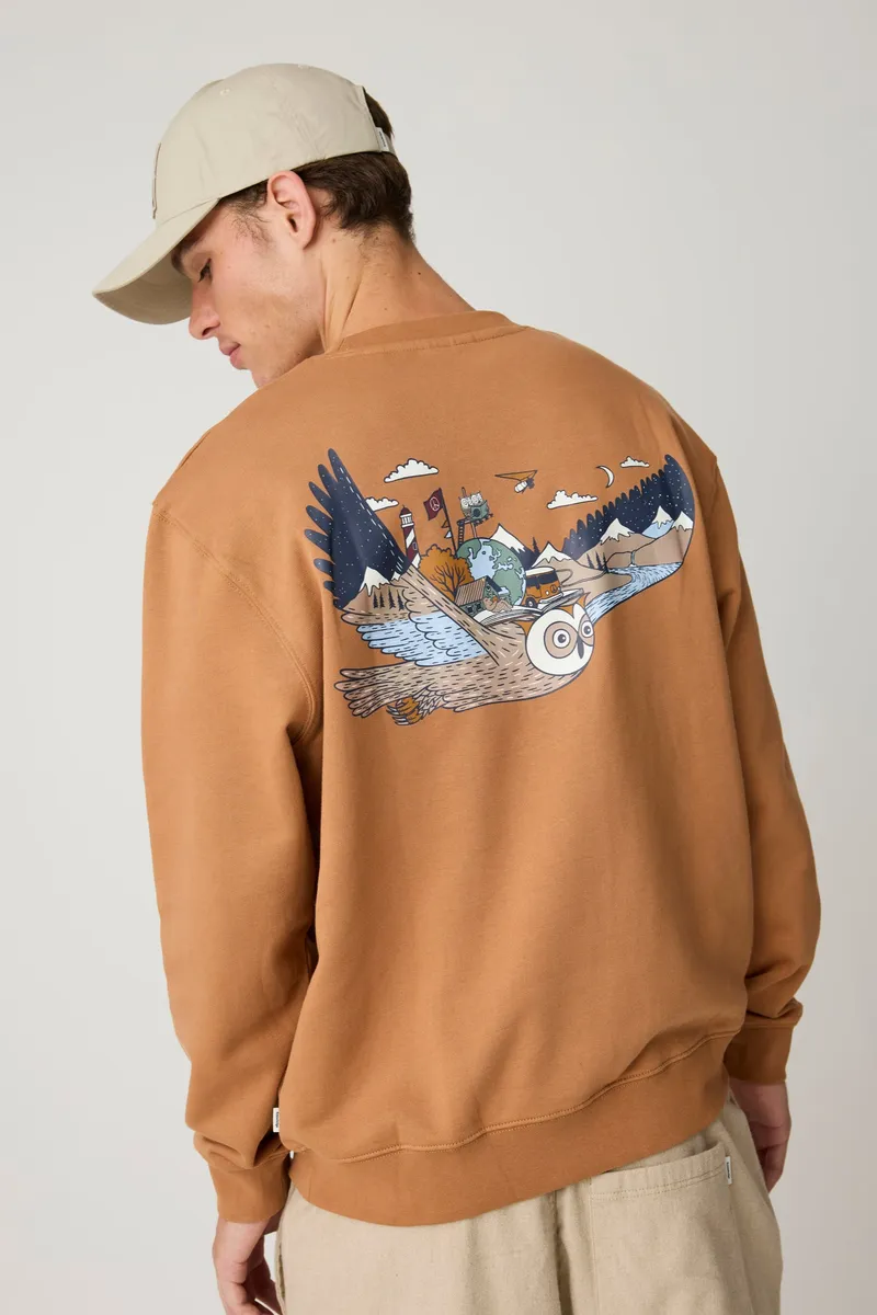 KnowledgeCotton Apparel KnowledgeCotton Apparel Herren vegan Sweatshirt Lockere Passform Mit Aufdruck Rundhalsausschnitt, Löwenmotiv, Braun, Braun, – Produktbild 2 von 2