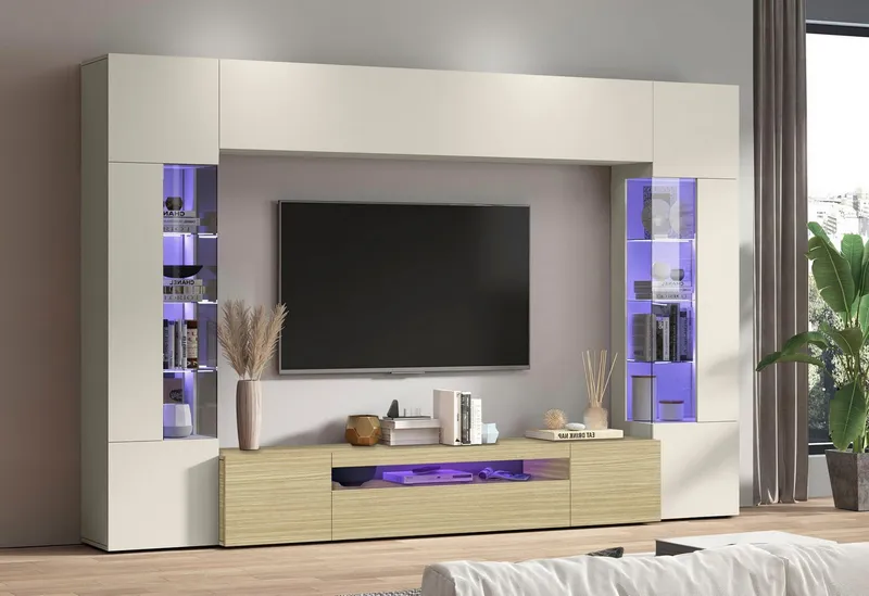 OTTO home Wohnwand New Egypt, (4-St., Breite 290cm), bestehend aus 2 Stauraumvitrinen, 1 Lowboard, 1 Hängeschrank, Braun, – Produktbild 3 von 5