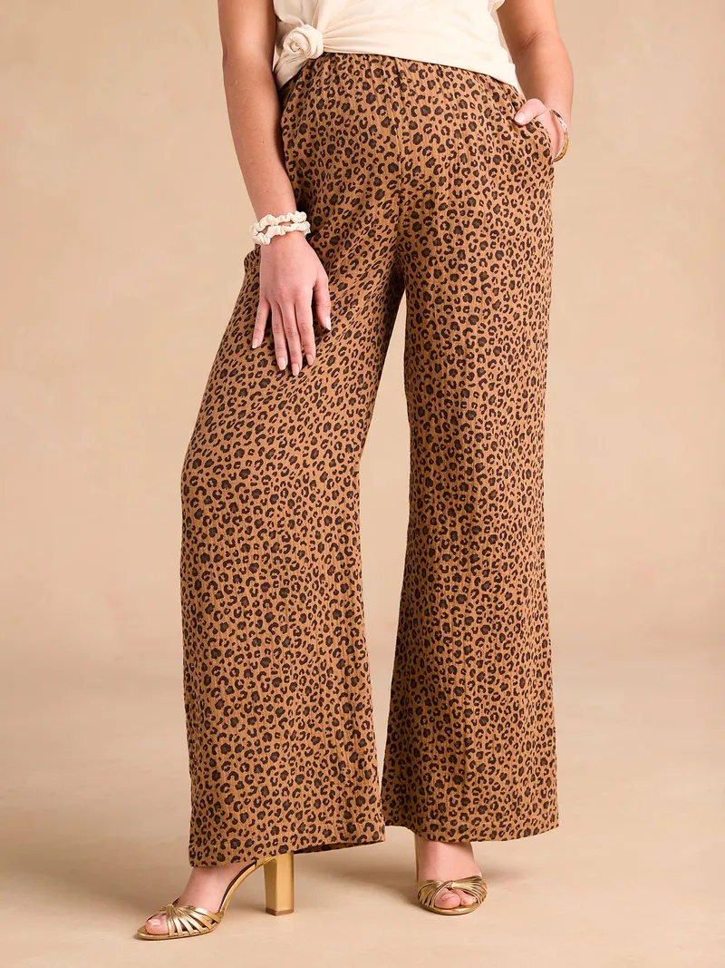 Envie De Fraise Weite Umstandshose aus Musselin mit Leoprint ENVIE DE FRAISE, Beige/leo, – Produktbild 3 von 4