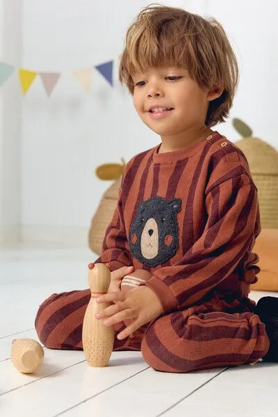 People Wear Organic People Wear Organic Sweat Pullover, braun gestreift, "Bär", Brown, – Produktbild 2 von 3