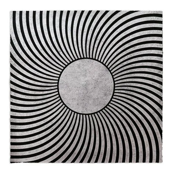 Veskor Cassiopeia Veskor Cassiopeia PSYCHEDELIC SUN Op-Art Linoldruck | 40 x 40 cm | Silber/Amethyst auf Schwarz – Produktbild 1 von 4