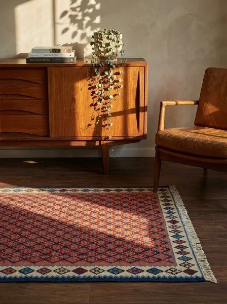 Rugtales Kelim Senneh „Rugtales“ aus Schurwolle, Rosa, – Produktbild 2 von 4