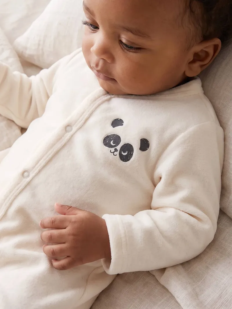 Vertbaudet Baby-Set PANDA Strampler und Rassel aus Samt, Wollweiß, – Produktbild 4 von 4