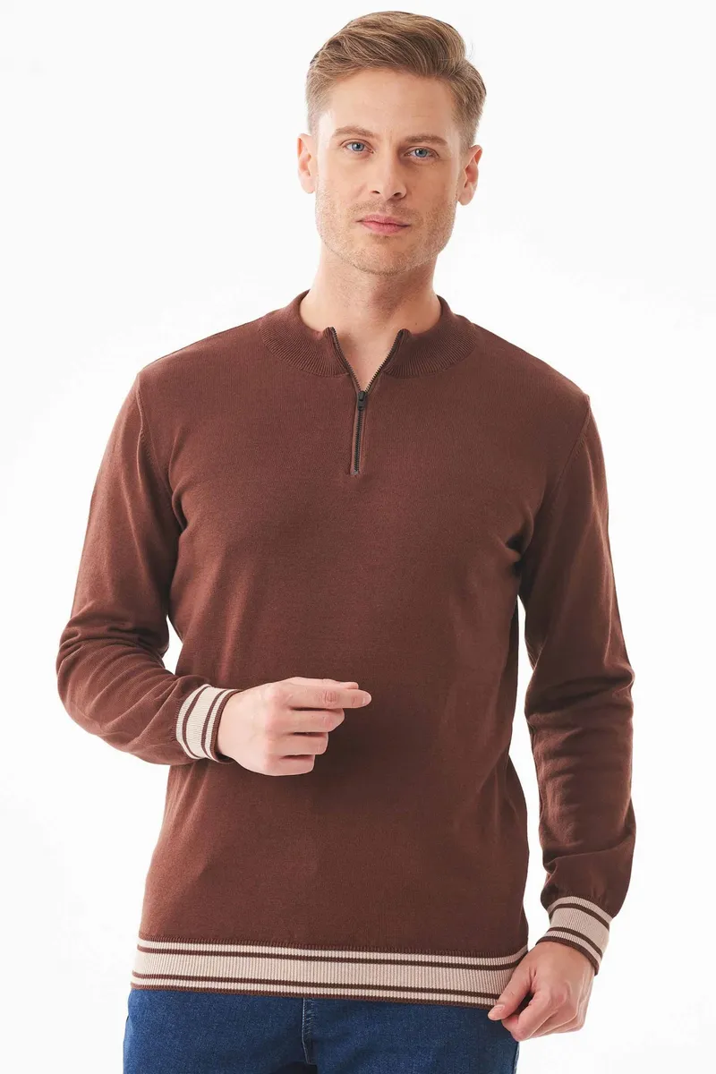ORGANICATION ORGANICATION Herren vegan Pullover Troyer Kragen Biologisch Baumwolle Braun, Braun, – Produktbild 2 von 2