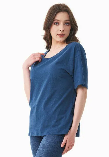 ORGANICATION ORGANICATION T-Shirt aus Bio-Baumwolle und Leinen, Blau(navy), – Produktbild 4 von 4