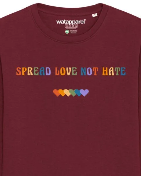 watapparel watapparel Sweatshirt Unisex Spread Love not Hate, Burgundy, – Produktbild 3 von 3