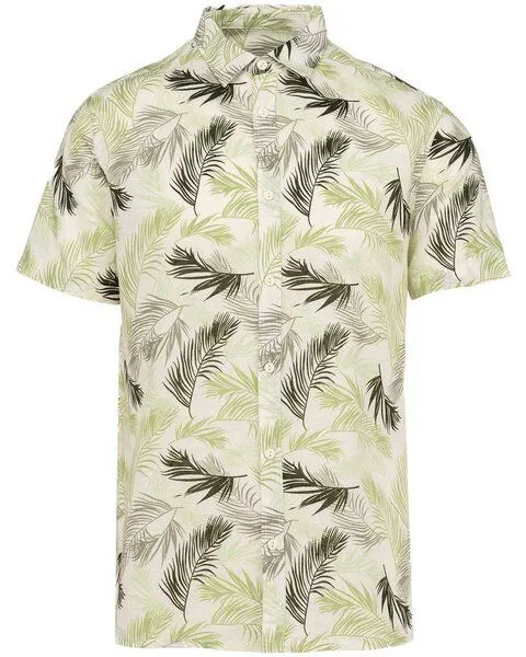 YTWOO YTWOO Herren Hawaii Hemd | Bio -Baumwolle-Leinen-Mix | Aloha Shirt | Kurzarm Hemd, Cremeweiß mit palmblättern, – Produktbild 1 von 4