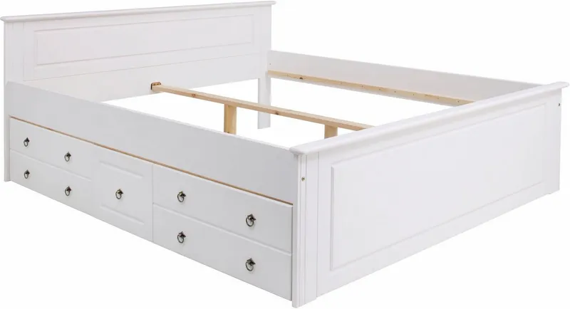 OTTO home Massivholzbett Hugo, FSC® zertifiziert, Landhausstil, zeitlos und edel (auch als Super Sparset inklusive Schubkästen), Stauraumbett, extra belastbar, Made in EU, viele Breiten, Weiß, – Produktbild 7 von 8