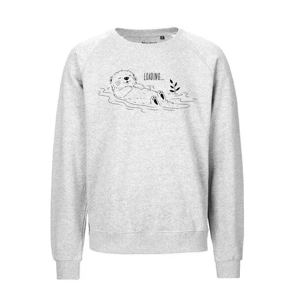 HANDGEDRUCKT HANDGEDRUCKT "Loading" Unisex Sweatshirt aus reiner Biobaumwolle (kbA), Ashgrey, – Produktbild 1 von 2