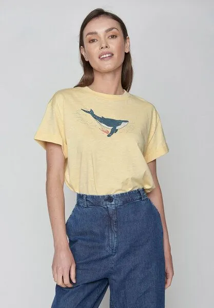 GreenBomb GREENBOMB Animal Whale Dive Stop - Lässiges T-Shirt aus Bio-Baumwolle / hochwertiger Print / Fair & Vegan, Gelb (lemon ), – Produktbild 3 von 4