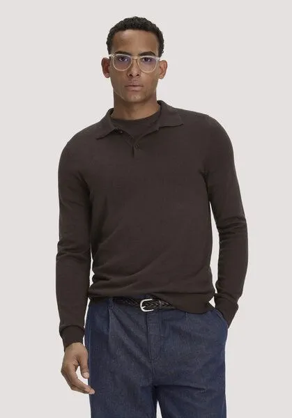 hessnatur hessnatur Strick Polo Regular aus reiner Bio-Merinowolle, Kakao braun, – Produktbild 1 von 4
