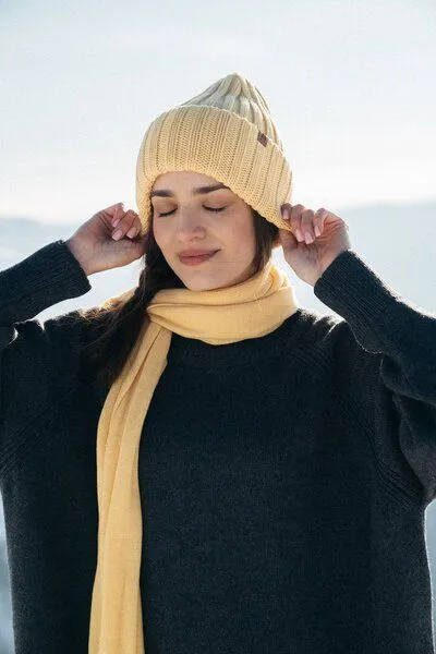 Kopyto Kopyto GULO - Strickmütze aus 100% Merinowolle RWS-zertifiziert Mütze mit breiter Rippenstruktur, Yellow, – Produktbild 1 von 4