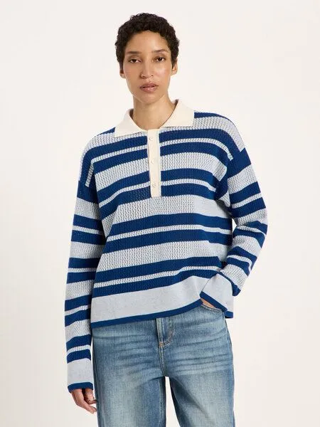 LANIUS LANIUS Strickpullover mit Polo-Kragen, Violet/skyway melange, – Produktbild 2 von 4