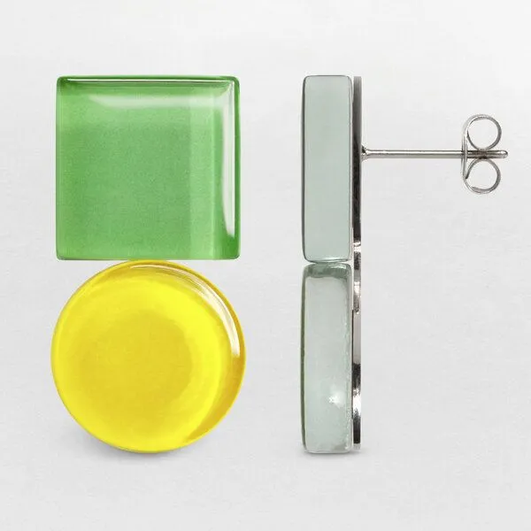 ALEXASCHA ALEXASCHA Geometrische Statement Ohrringe aus Glas | Bauhaus Design | 16 Farbkombinationen, Grün & gelb, – Produktbild 4 von 4