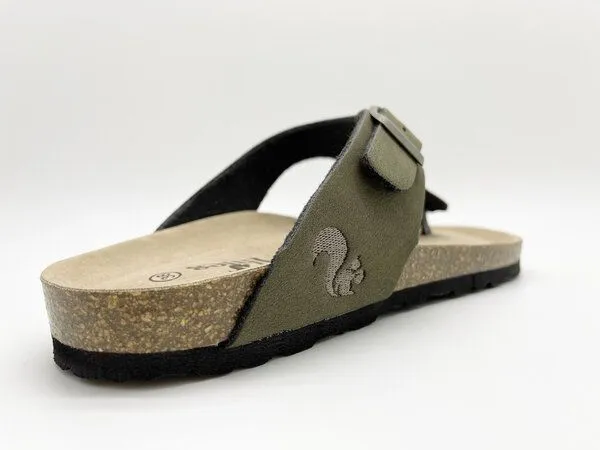 thies Vegane thies ® Eco Bio Thong Sandale aus rec. PET mit Kork-Tieffussbett, Khaki (olive), – Produktbild 3 von 4