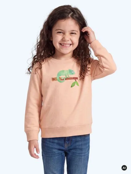 MelaDi Meladi Kinder Sweater aus Biobaumwolle - Chamäleon auf Creme Latte, Natural white, – Produktbild 5 von 7