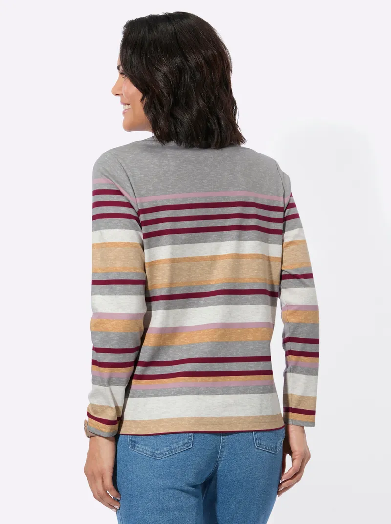 Witt Poloshirt grau-mauve-geringelt, Grau-mauve-geringelt, – Produktbild 2 von 2