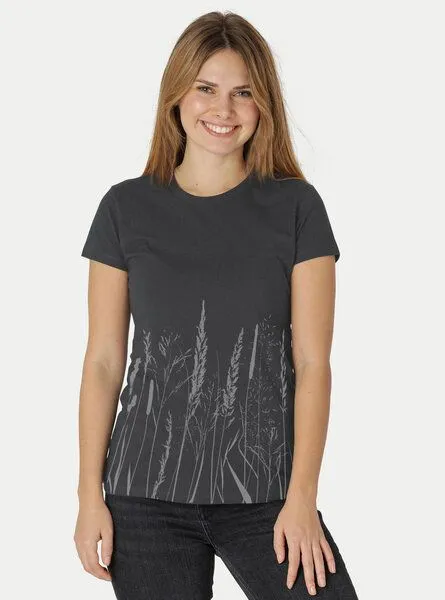 Peaces.bio - handbedruckte Biomode Peaces.bio - handbedruckte Biomode Damen Fit T-Shirt Gräservielfalt, Graphitgrau, – Produktbild 2 von 2