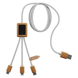 SCX.design SCX.design C39 3-in-1-Ladekabel aus rPET mit Leuchtlogo und Bambusgehäuse, Weiß, – Produktbild 1 von 1